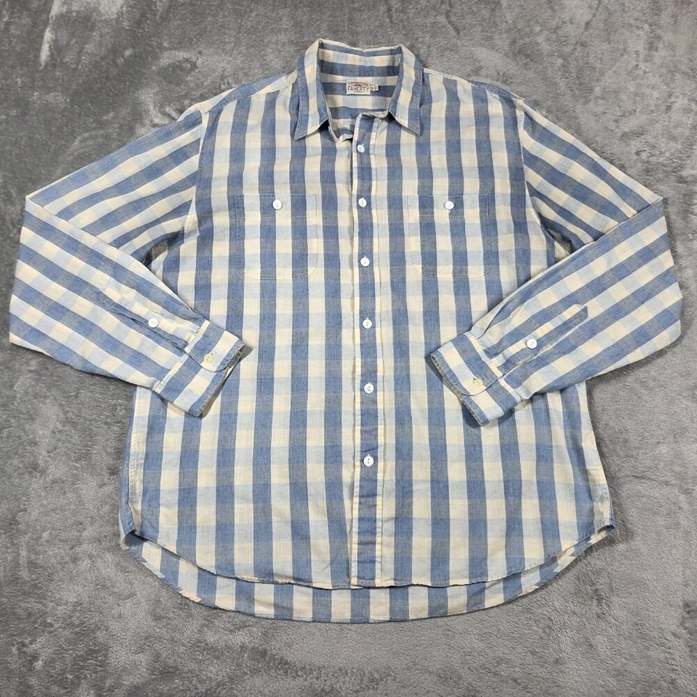 Faherty Shirt Mens XL Blue Check Lightweight Casual Beachy Coastal Button Up